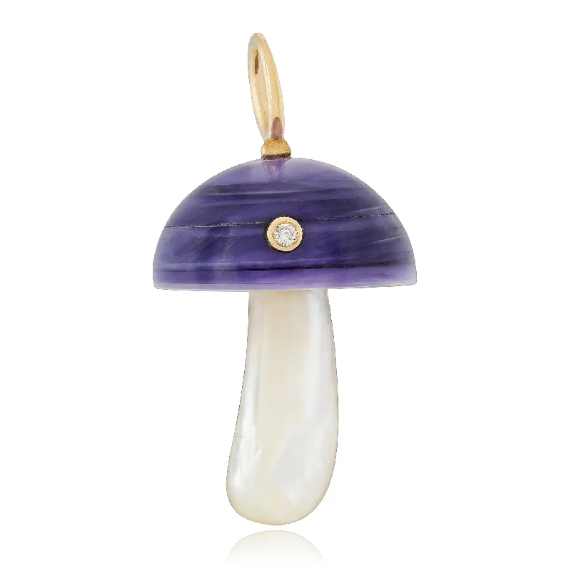 Women’s sapphire engagement ring-Purple Clam Shell Mushroom Charm with Diamond