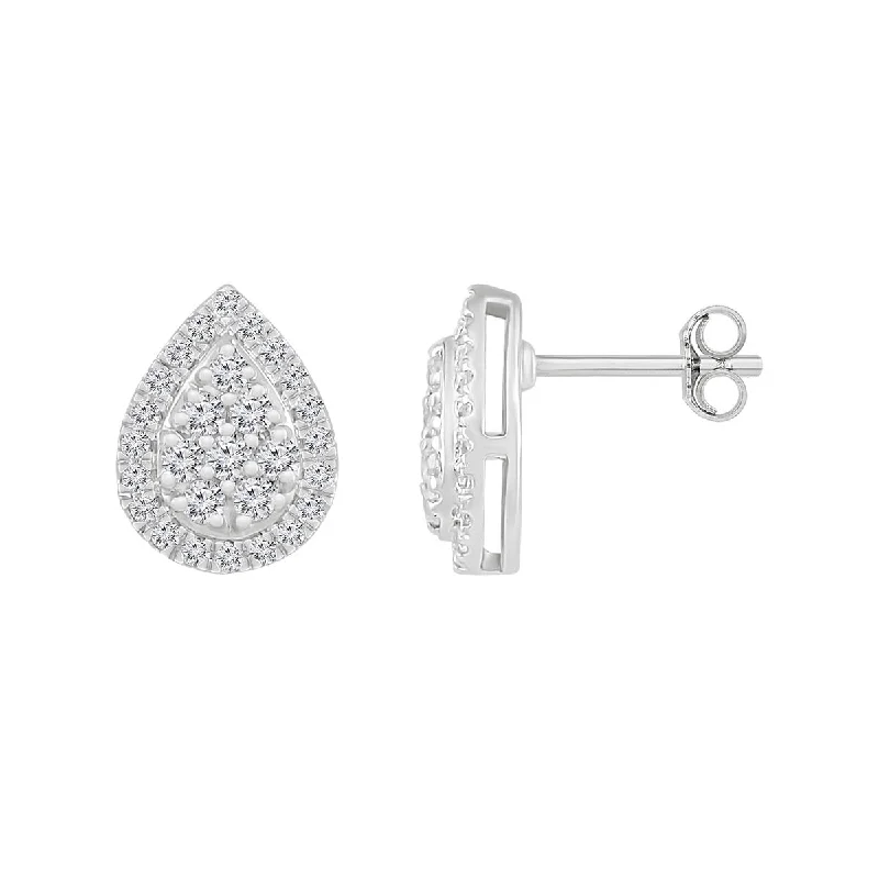 Women’s elegant drop earrings-1/4 CTW Diamond Fashion Stud Pear Shaped Earrings in 10KT White Gold