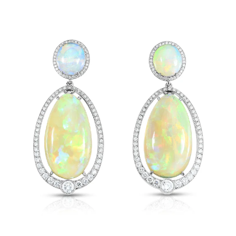 Women’s classic gold earrings-Opal & Diamond Drop Earrings