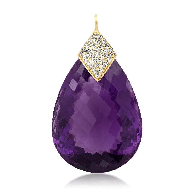 Women’s simple necklace-DIAMOND CROWNED AMETHYST PENDANT, 14kt GOLD