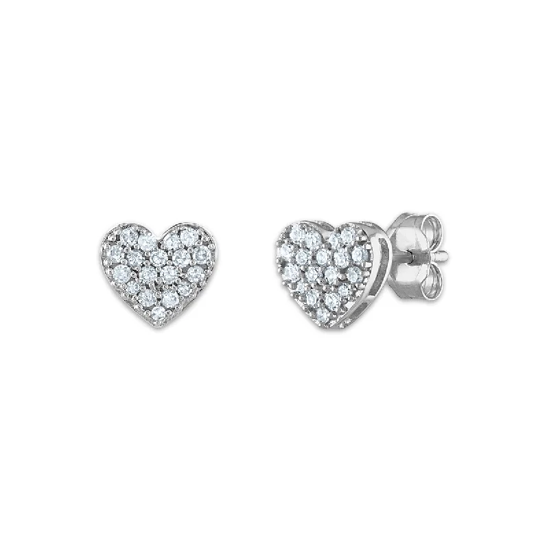 Women’s delicate hoop earrings-1/4 CTW Diamond Heart Stud Earrings in 10KT White Gold