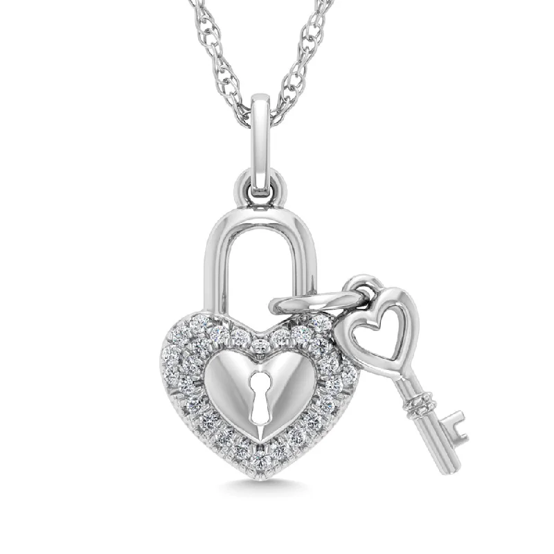 Women’s open heart necklace-Diamond 1/20 Ct.Tw. Lock Pendant in 925 Silver