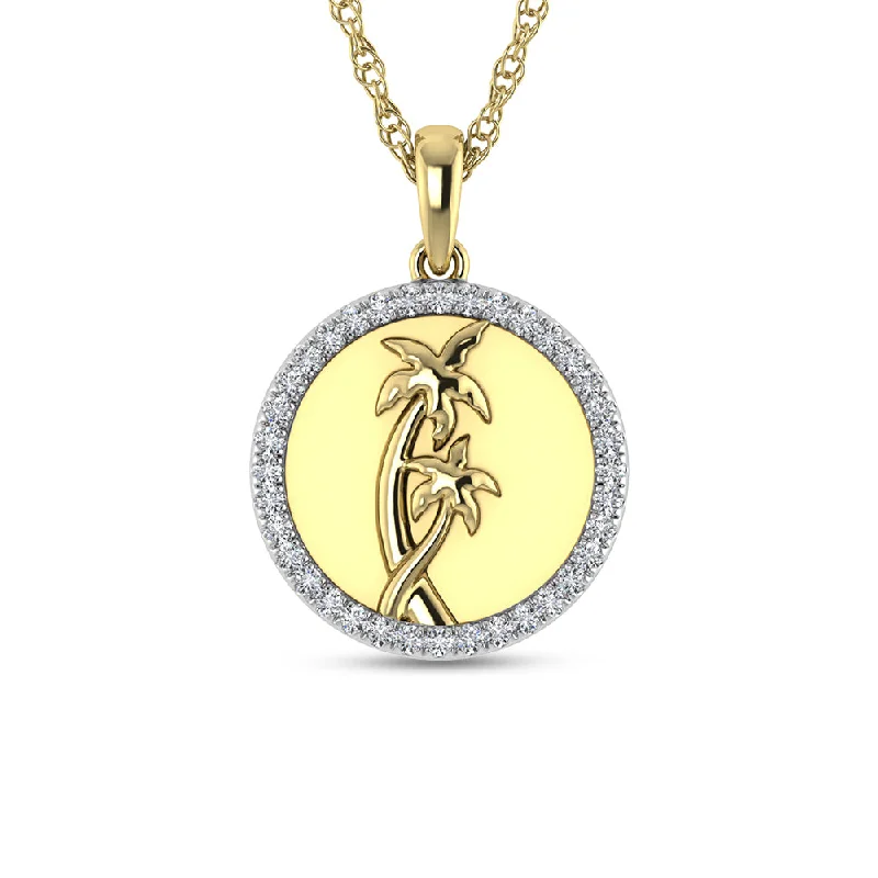 Women’s chunky necklace-14K Yellow Gold 1/6 Ct.Tw. Diamond Sea Of Life palm Tree Pendant