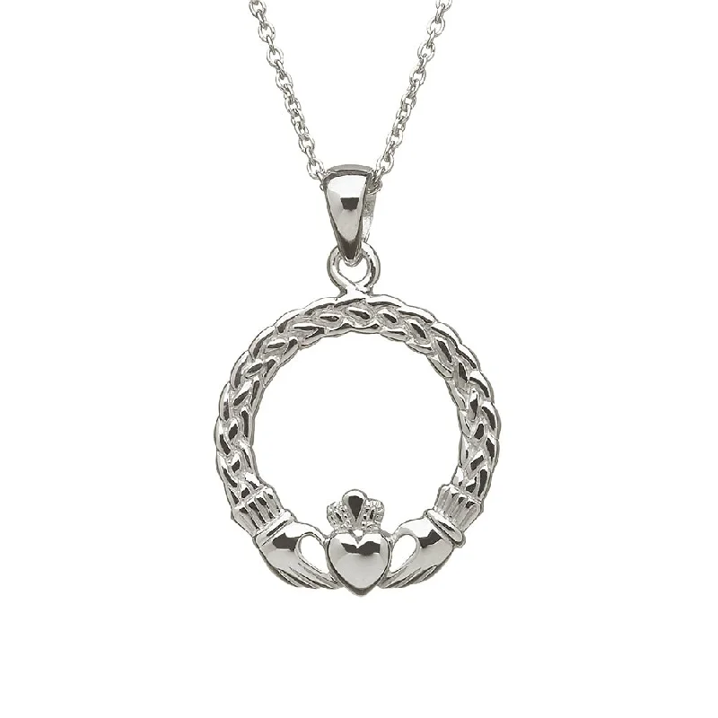 Women’s statement pendant necklace-Sterling Silver Claddagh Pendant with Chain - ANU1085