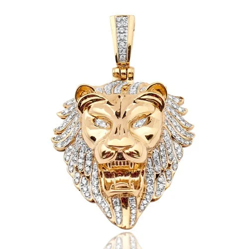 Women’s twisted necklace-10KY 5.50CTW DIAMOND LION HEAD PENDANT