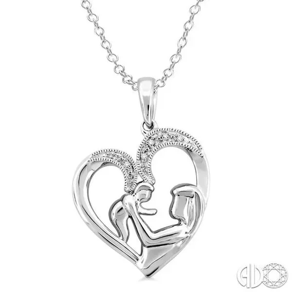 Women’s simple gold necklace-Sterling Silver 1/50 Carat Mother and Child Diamond Heart Pendant