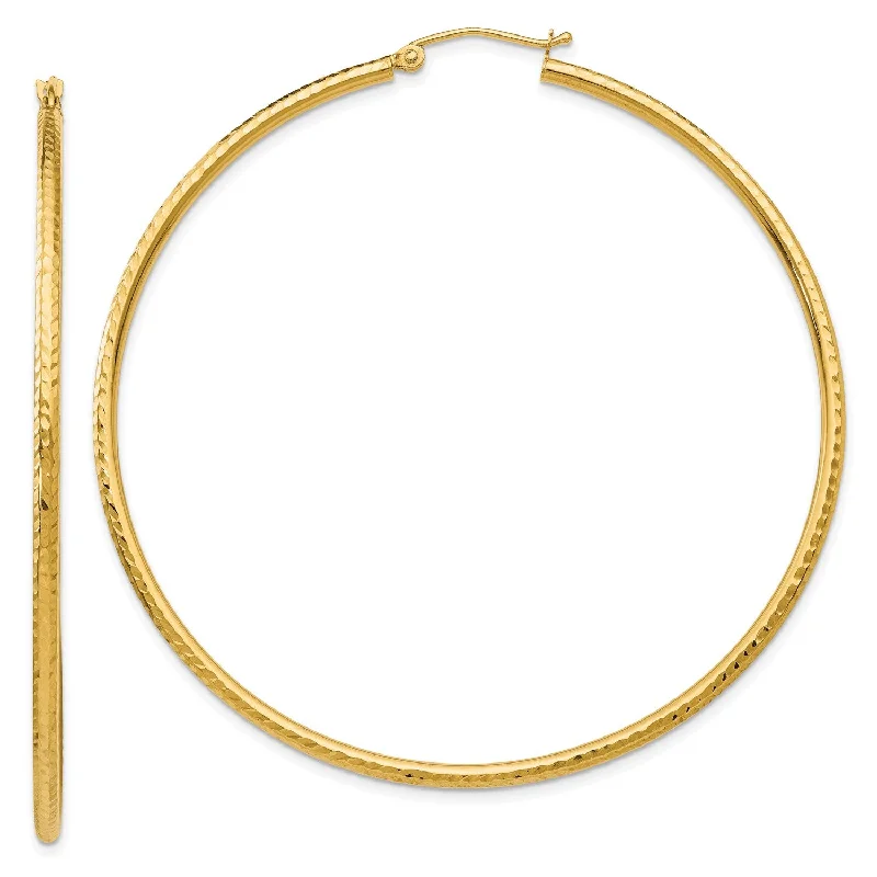 Women’s beaded earrings-14KT Yellow Gold 60X2MM Diamond-cut Hoop Earrings