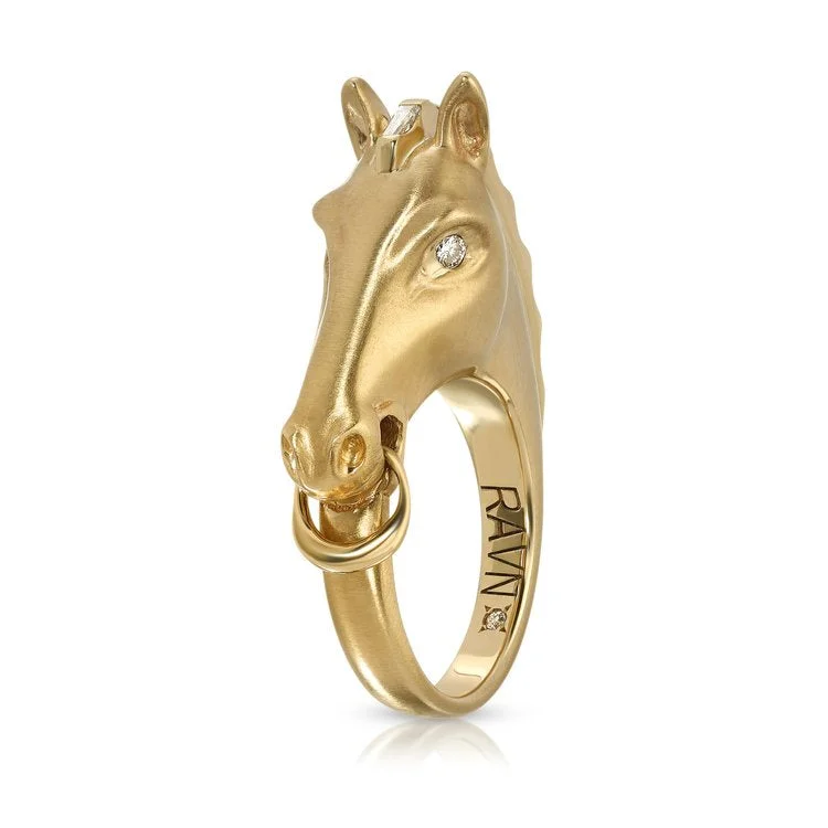 Women’s emerald cut engagement ring-Horse Ring with Diamond Eyes