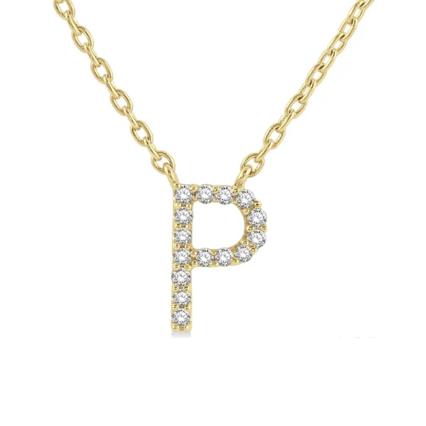 Women’s sparkling diamond necklace-1/20 ctw Initial 'P' Round Cut Diamond Pendant With Chain in 10K Yellow Gold