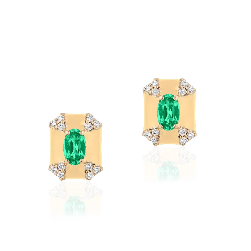 Women’s platinum diamond engagement ring-Rectangular Emerald Diamond Studs