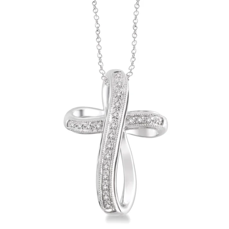 Women’s diamond pendant necklace-Sterling Silver 1/10 Carat Diamond Cross Pendant