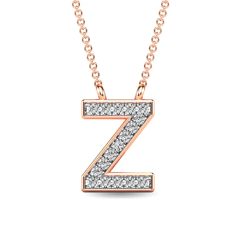 Women’s bohemian necklace-Diamond 1/20 Ct.Tw. Letter Z Pendant in 10K Rose Gold""