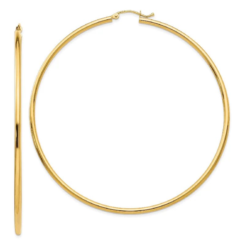 Women’s trendy earrings-14KT Yellow Gold 70X2MM Hoop Earrings