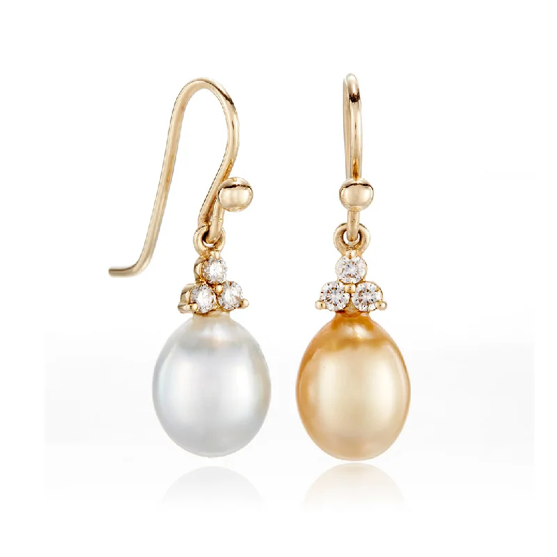 Women’s dangling pearl earrings-Madison Drop Earrings in White/Gold Keshi Pearls & Diamonds