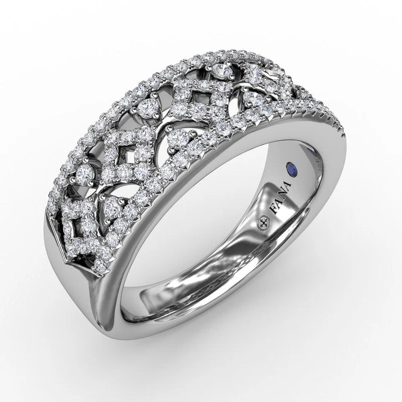 Women’s platinum engagement ring set-Geometric Pave Diamond Band R2002