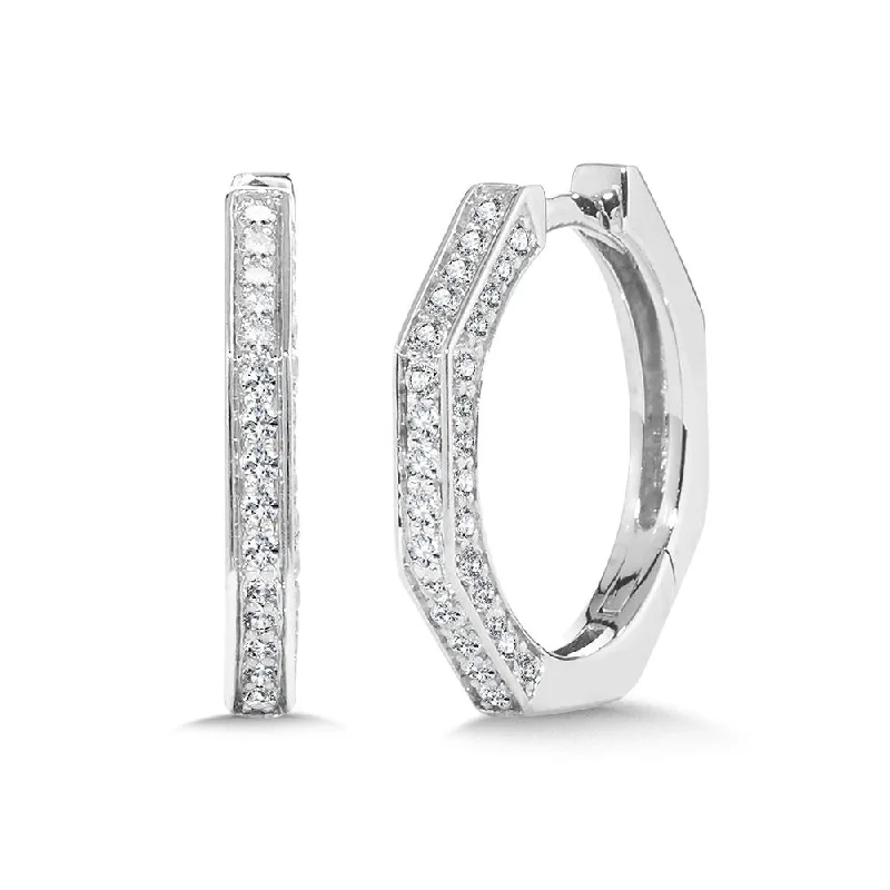 Women’s simple solitaire engagement ring-Diamond Geometric Hoops in White Gold