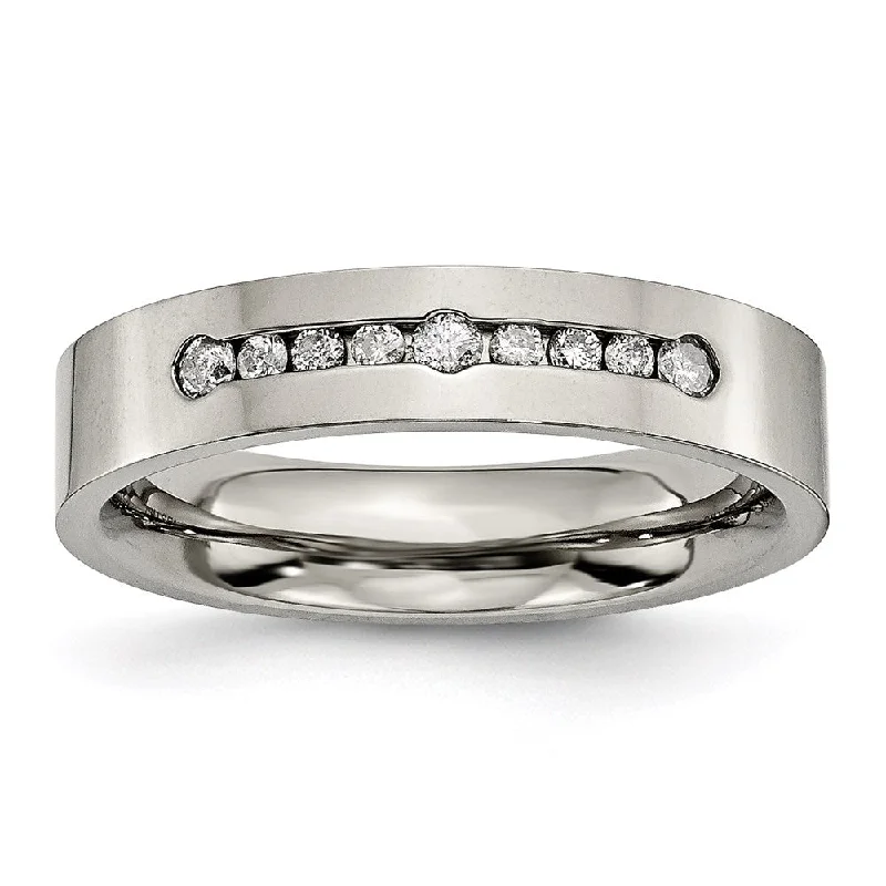 Women’s luxurious platinum engagement ring-Titanium Polished 1/4ct tw. Diamond 6mm Band | TB442A