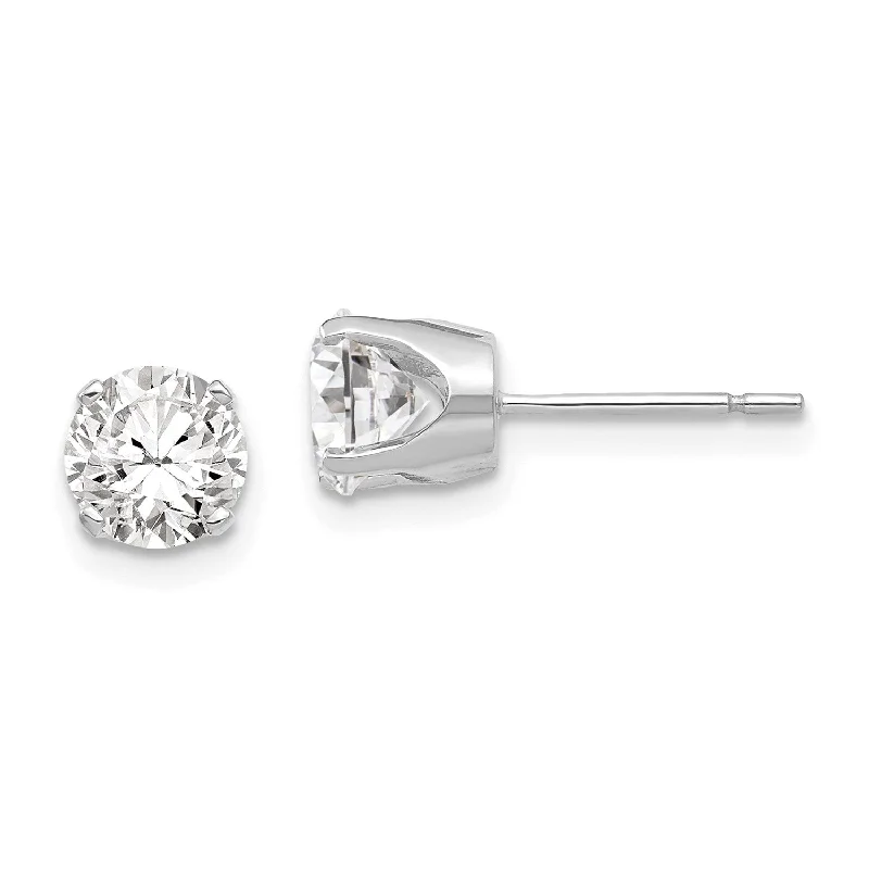 Women’s mixed-metal earrings-14KT White Gold 5.8MM Round Cubic Zirconia 7MM Stud Earrings