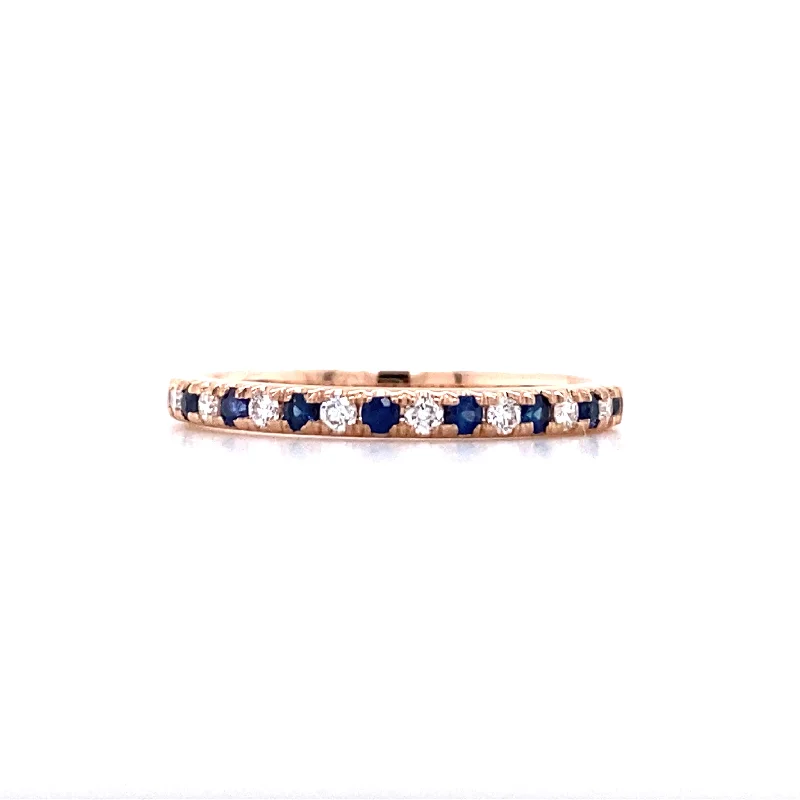 Women’s gold diamond engagement ring-1/4 Carat Sapphire and Diamond Band in Rose Gold by B&C