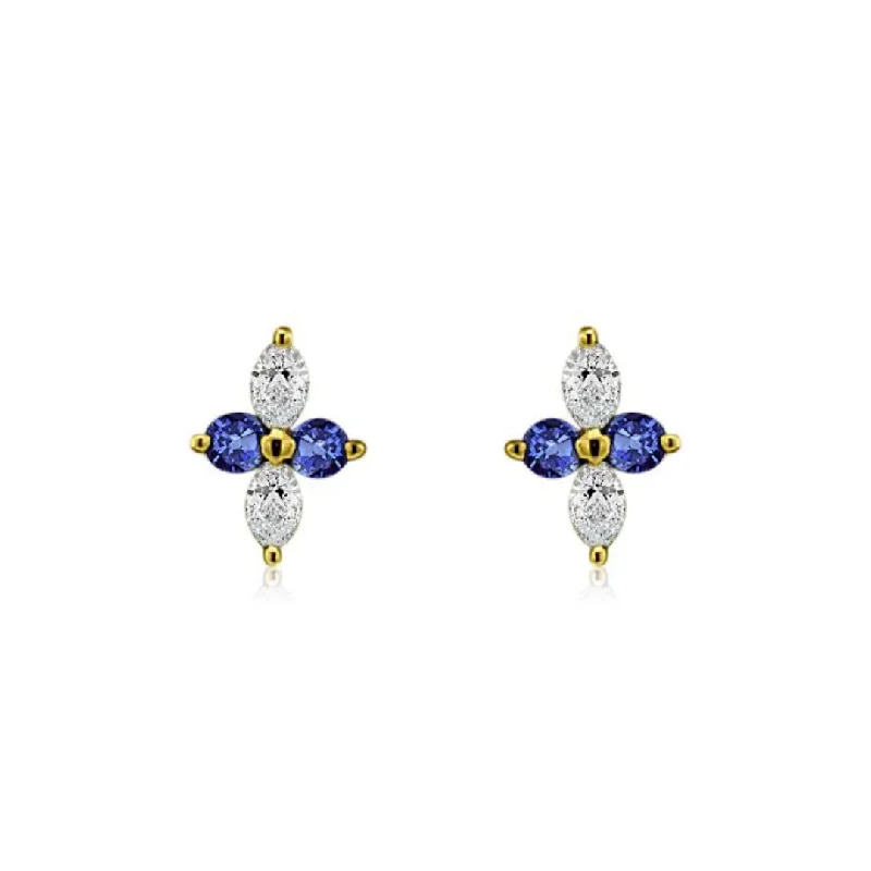 Women’s silver hoop earrings-Sapphire and Marquise Diamond Studs