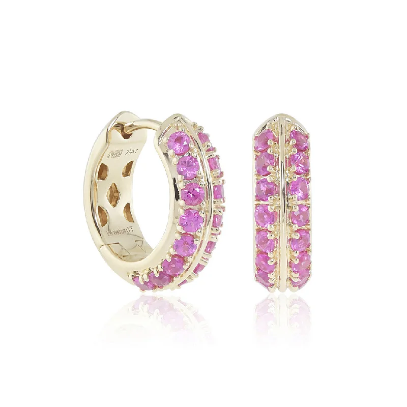 Women’s diamond stud earrings-Pink Sapphire Wide Hoop Earrings