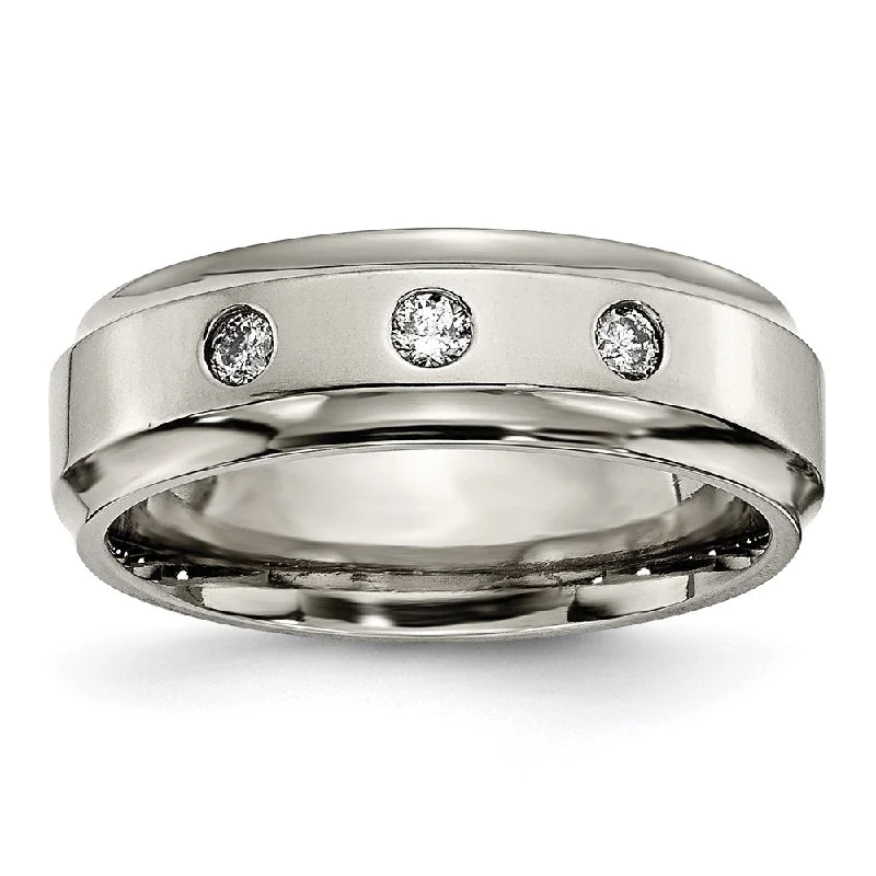 Women’s round engagement ring-Titanium Polished 1/5ct. tw. Diamond Ridged Edge Band | TB433A