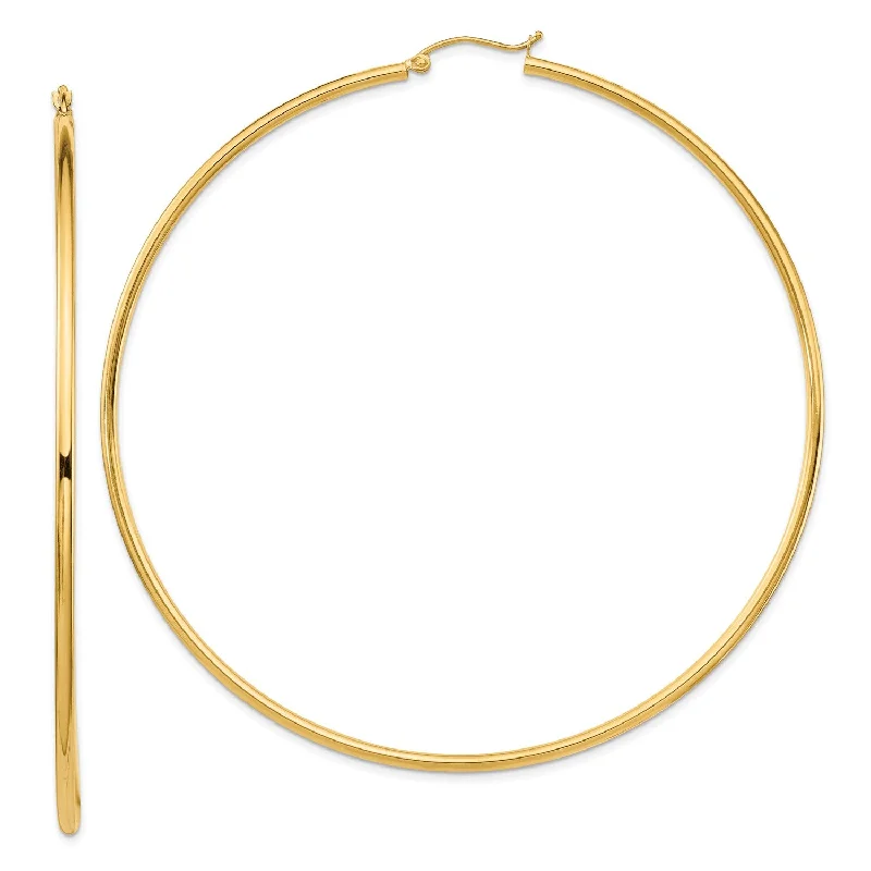 Women’s boho earrings-14KT Yellow Gold 80X2MM Hoop Earrings