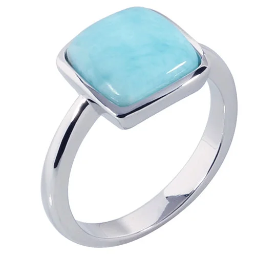 Women’s platinum diamond engagement ring-Sterling Silver Diamond Shape Larimar Ring