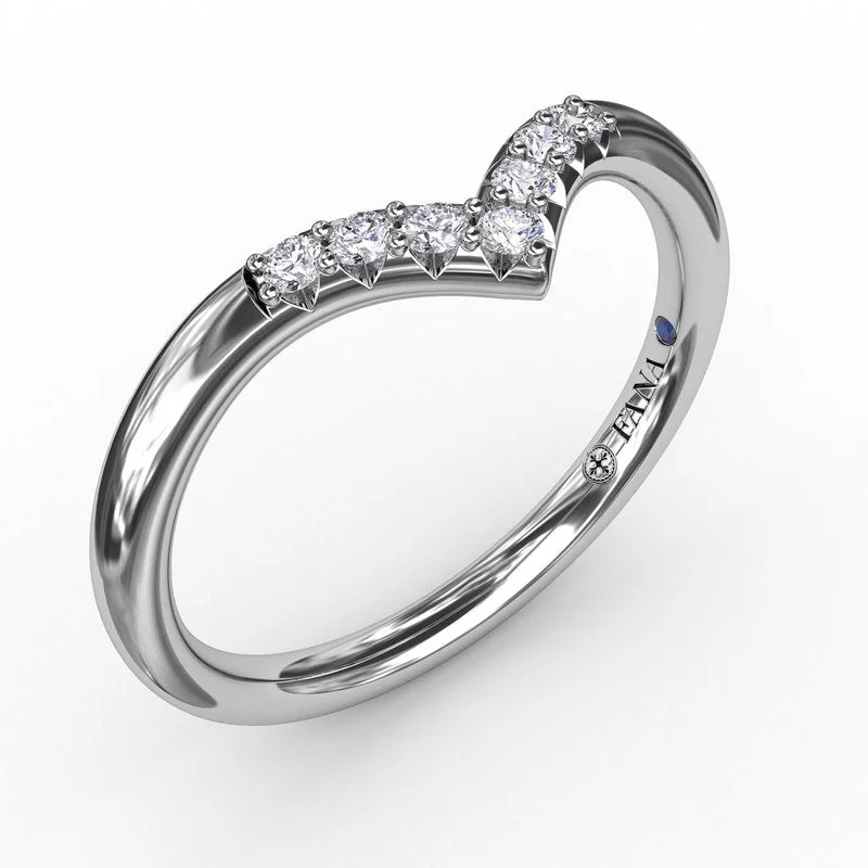 Women’s halo engagement ring with side stones-Shared Prong Chevron Diamond Band W7316