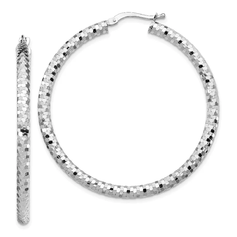 Women’s elegant earrings-14KT White Gold 35X3MM Diamond-cut Hoop Earrings