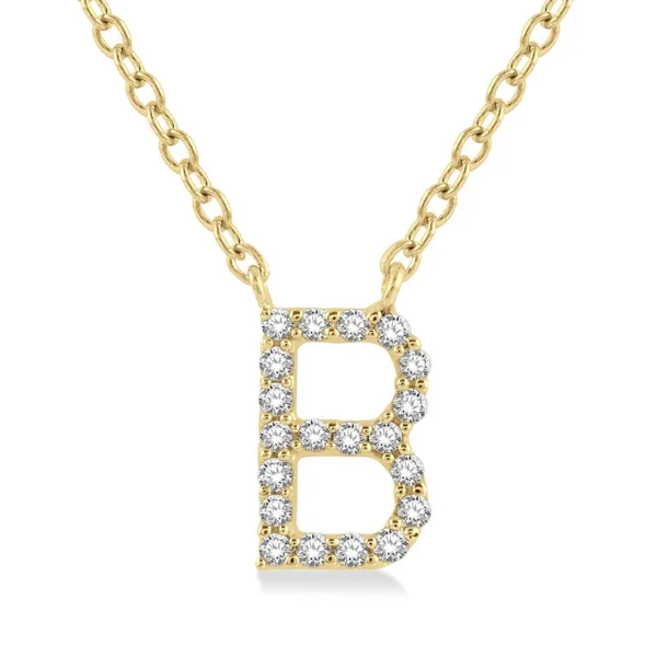 Women’s engraved gold necklace-1/20 ctw Initial 'B' Round Cut Diamond Pendant With Chain in 10K Yellow Gold