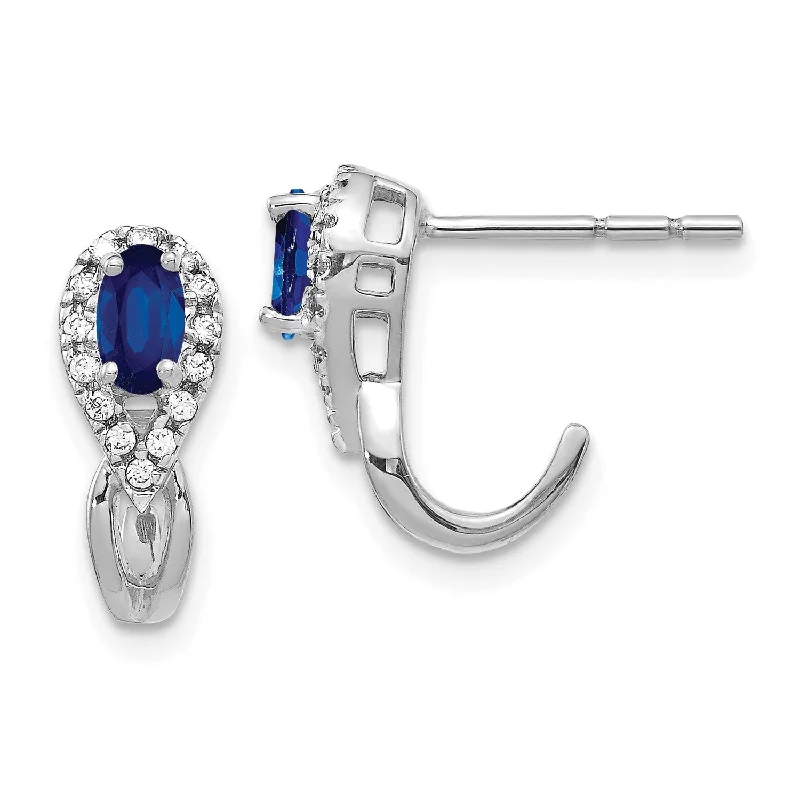 Women’s mixed-metal earrings-Oval Sapphire and Diamond Earrings in 14KT White Gold