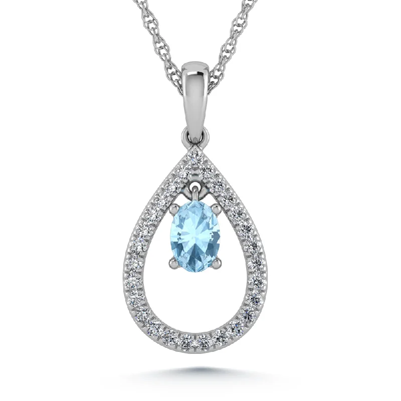 Women’s heart pendant necklace-14K White Gold Lab Grown Diamond 3/8 Ct.Tw. Fashion Pendant (Center Blue Diamond)