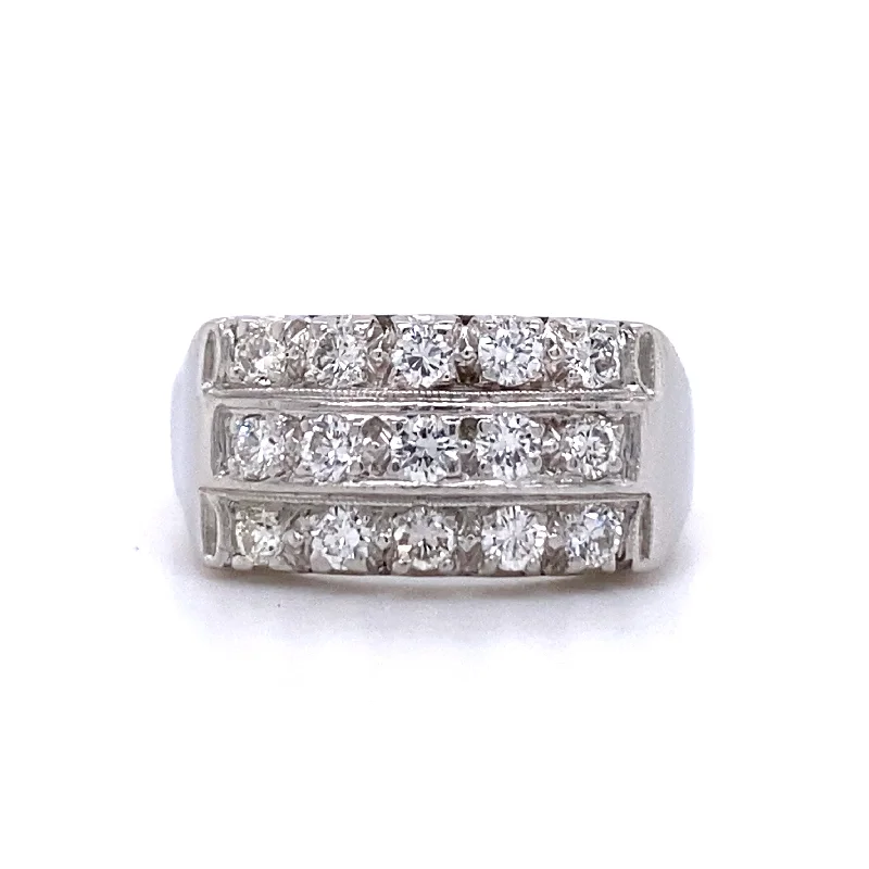 Women’s vintage-inspired engagement ring-Estate Vintage Inspired Three Row Diamond Band in Platinum