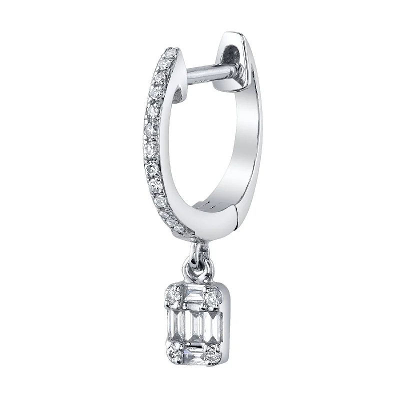 Women’s commitment engagement ring-Diamond Huggie with Baguette-Round Dangle