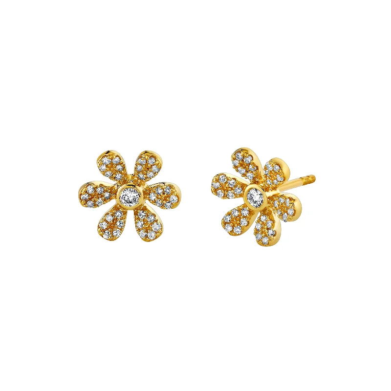 Women’s colorful gemstone earrings-Pavé Flower Stud Earrings