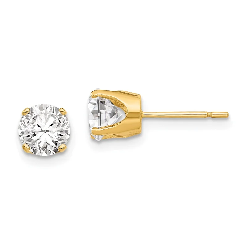 Women’s oversized earrings-14KT Yellow Gold 5.8MM Round Cubic Zirconia Stud Earrings