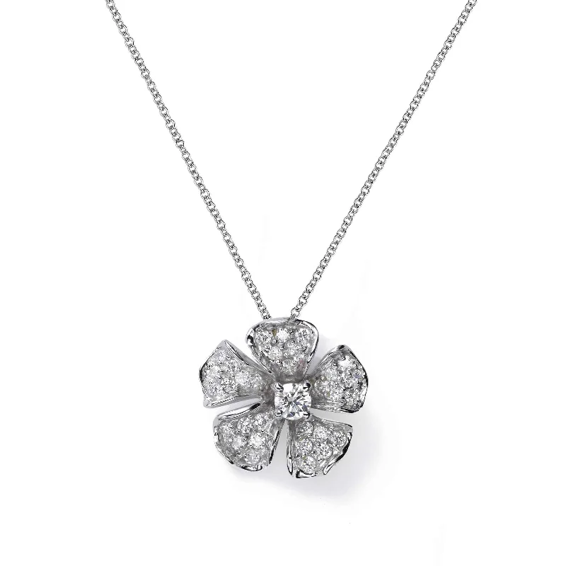 Women’s colorful gemstone necklace-Magnolia Collection Pave Set Diamond Pendant, 18K White Gold