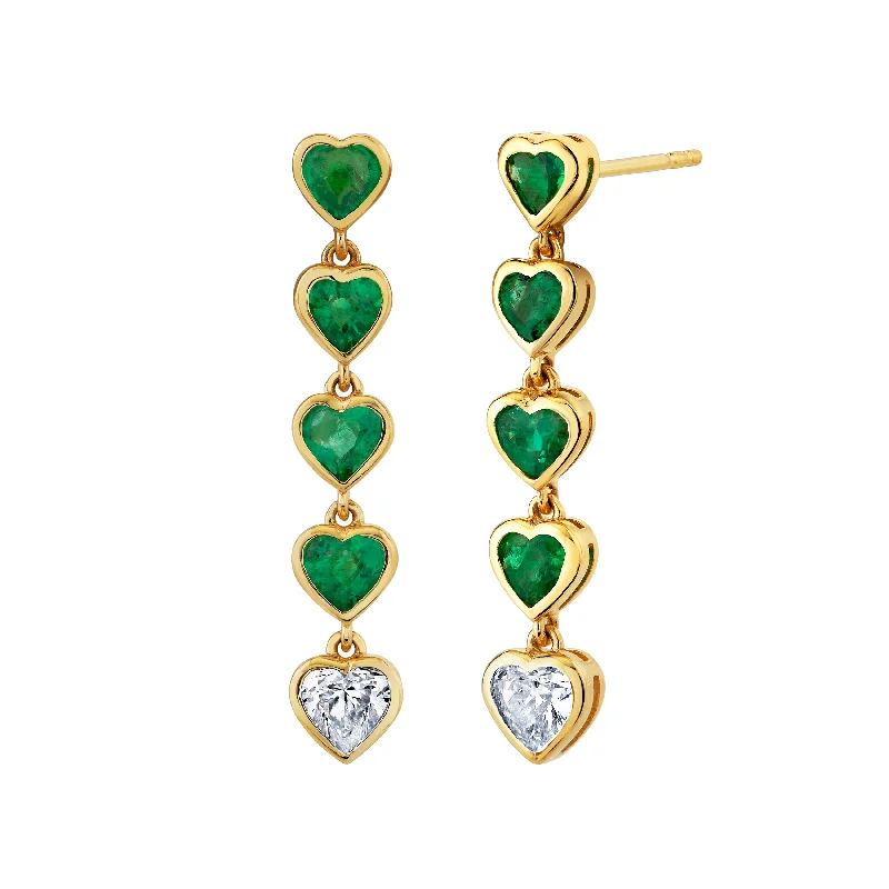 Women’s circular earrings-Emerald Heart Drop Earring