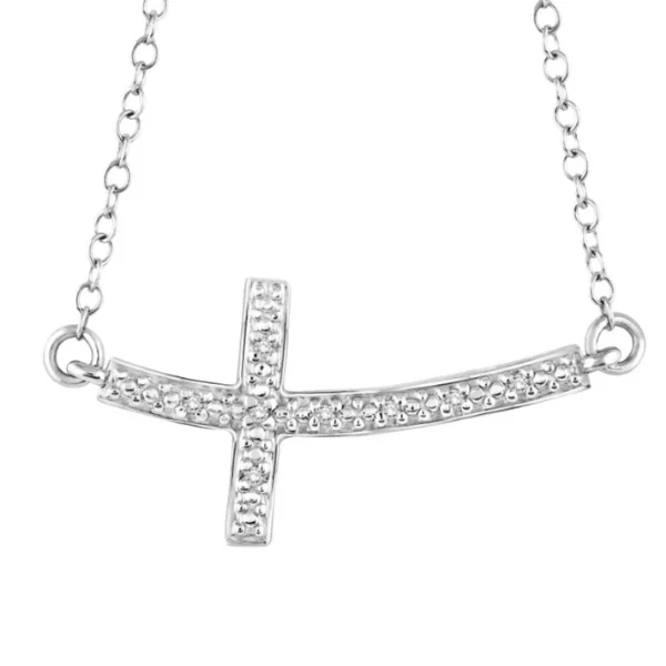 Women’s vintage necklace-1/50 Ctw Round Cut Diamond Cross Pendant in Sterling Silver with Chain