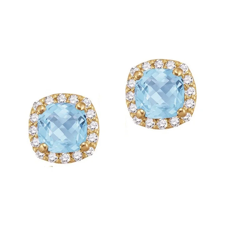 Women’s delicate gold earrings-5MM Simulated Aquamarine and White Sapphire Stud Earrings in 10KT Yellow Gold