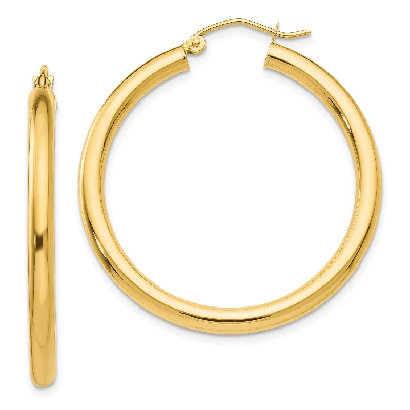 Women’s stud earrings-14KT Yellow Gold 35X3MM Hoop Earrings