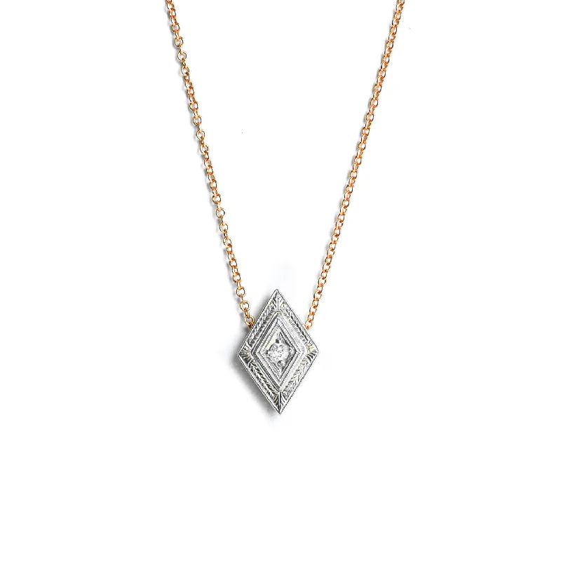 Women’s bold necklace-Engraved Diamond Pendant