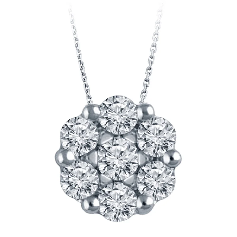 Women’s cubic zirconia pendant necklace-1/4 Ctw Multi Stone Diamond Pendant in 14 Karat White Gold