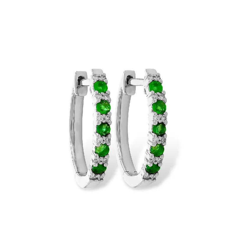 Women’s bridal engagement ring-Emerald and Diamond Hoops in White Gold by Allison Kaufman