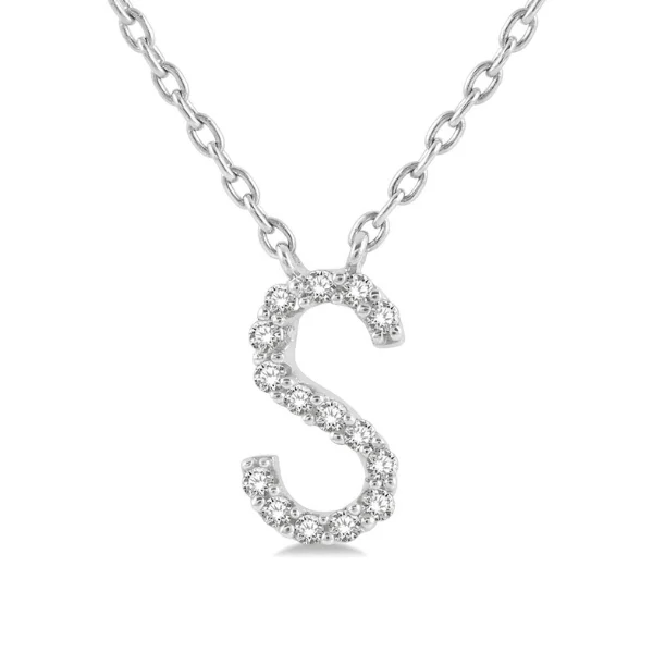 Women’s wedding necklace-1/20 ctw Initial 'S' Round Cut Diamond Pendant With Chain in 10K White Gold