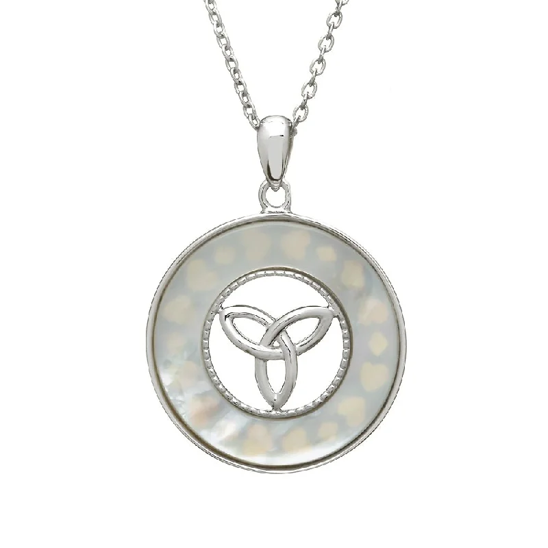 Women’s sterling silver necklace-Sterling Silver Mother of Pearl Trinity Knot Pendant with Chain - ANU1182