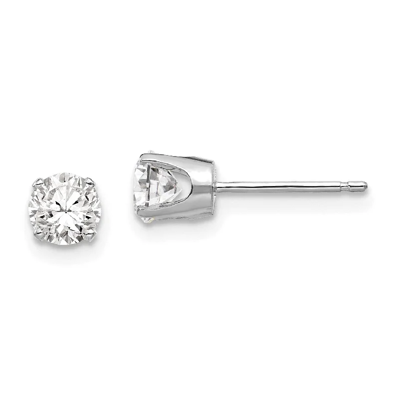 Women’s luxury earrings-14KT White Gold 4.5MM Round Cubic Zirconia Stud Earrings