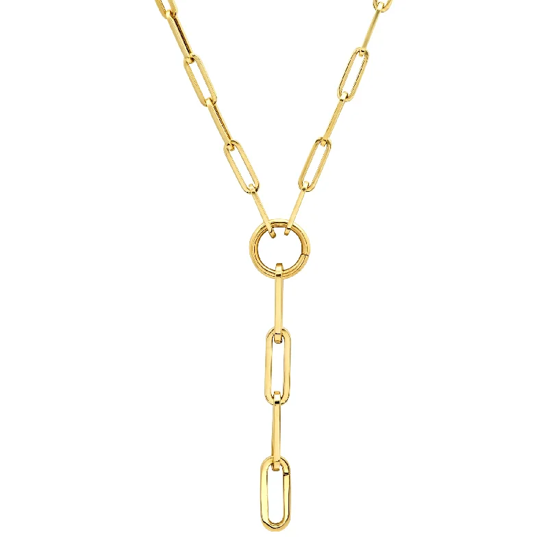 Women’s minimalist necklace-Y PAPER CLIP CHAIN W/ OPEN & CLOSE ENCHANCER & LINK 14kt GOLD