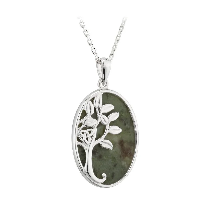 Women’s antique gold necklace-Sterling Silver Connemara Marble Irish Tree of Life Pendant with Chain - S46026